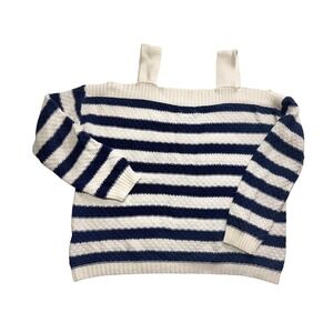 So Striped Knit Sweater Cold Shoulder Long Sleeve Pullover Top M